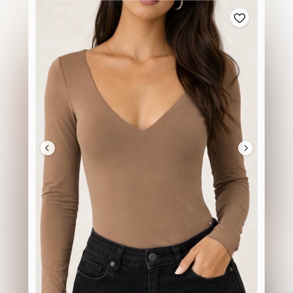 Abercrombie & Fitch Long Sleeve V-Neck Snap Bodysuit in Brown